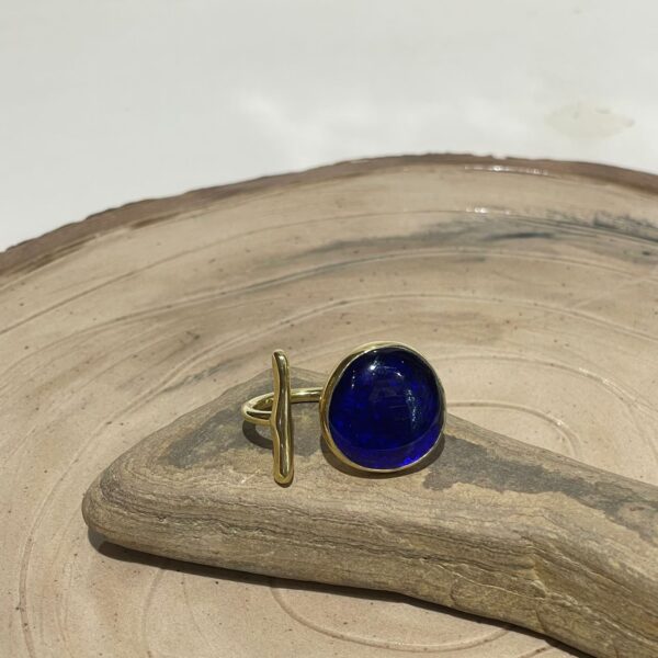 dark blue glass fusion handmade ring