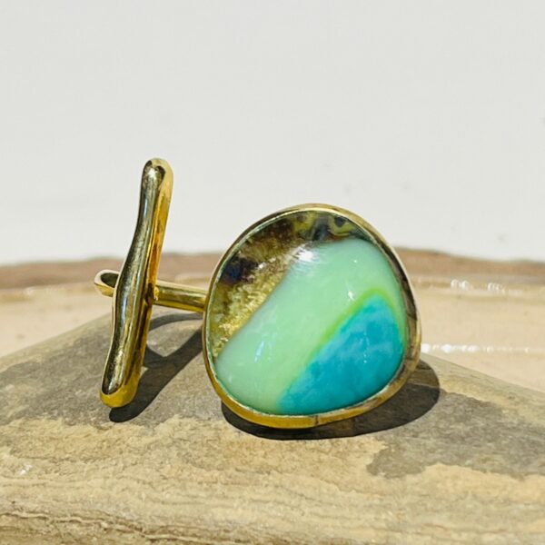 green blue glass fusion handmade ring