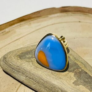 blue melon orange triangle glass fusion handmade ring