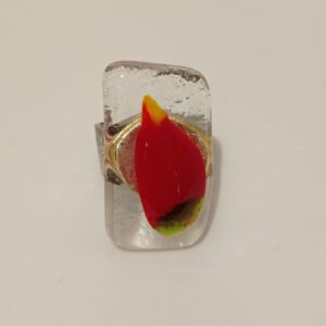 red black patterned glass fusion handmade ring