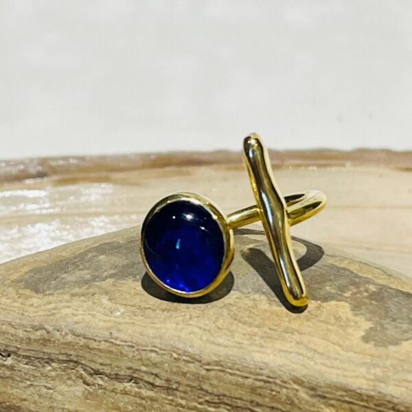 dark blue glass fusion handmade ring