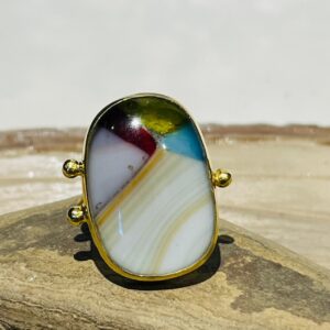 geometric multicolor glass fusion handmade ring