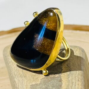 black brown patterned handmade glass fusion ring