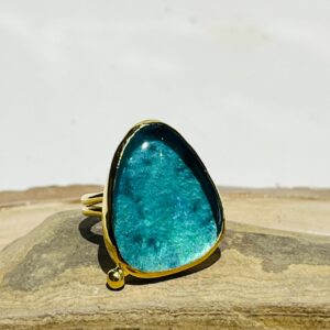 aqua blue triangle handmade glass fusion ring