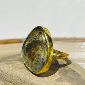 meteor stone themed brown handmade glass fusion ring