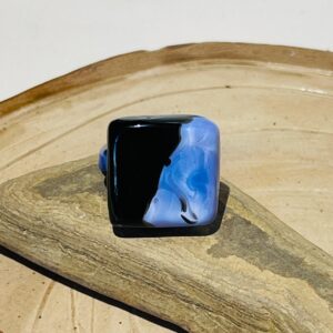blue black square handmade glass fusion ring