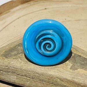 blue detailed circle handmade glass fusion ring