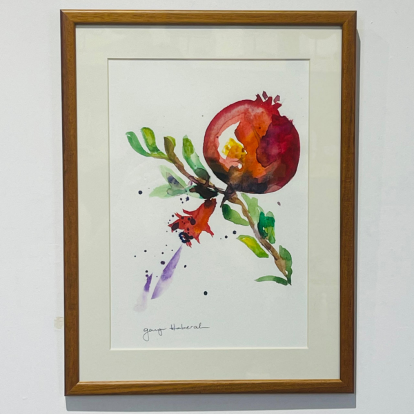 Pomegranate Fruit Watercolor Wooden Framed Painting Symbol of Abundance and Wealth