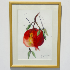 Pomegranate Fruit Watercolor Wooden Framed Painting Symbol of Abundance and Wealth